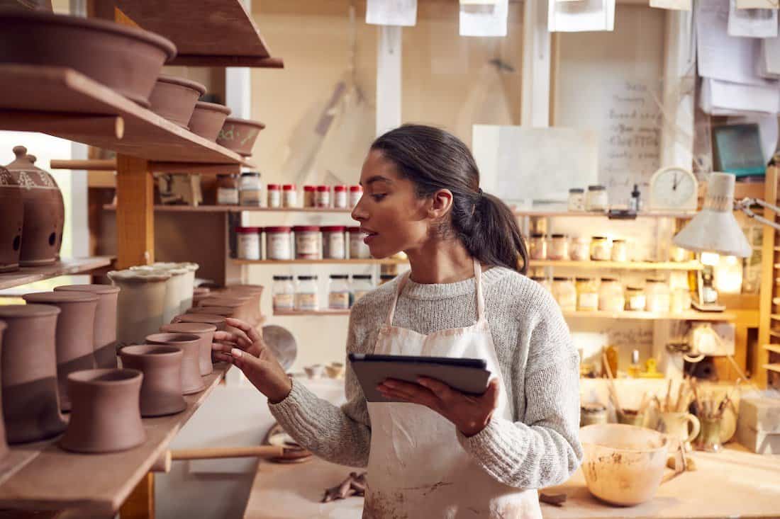 Pottery business owner completes a cycle count