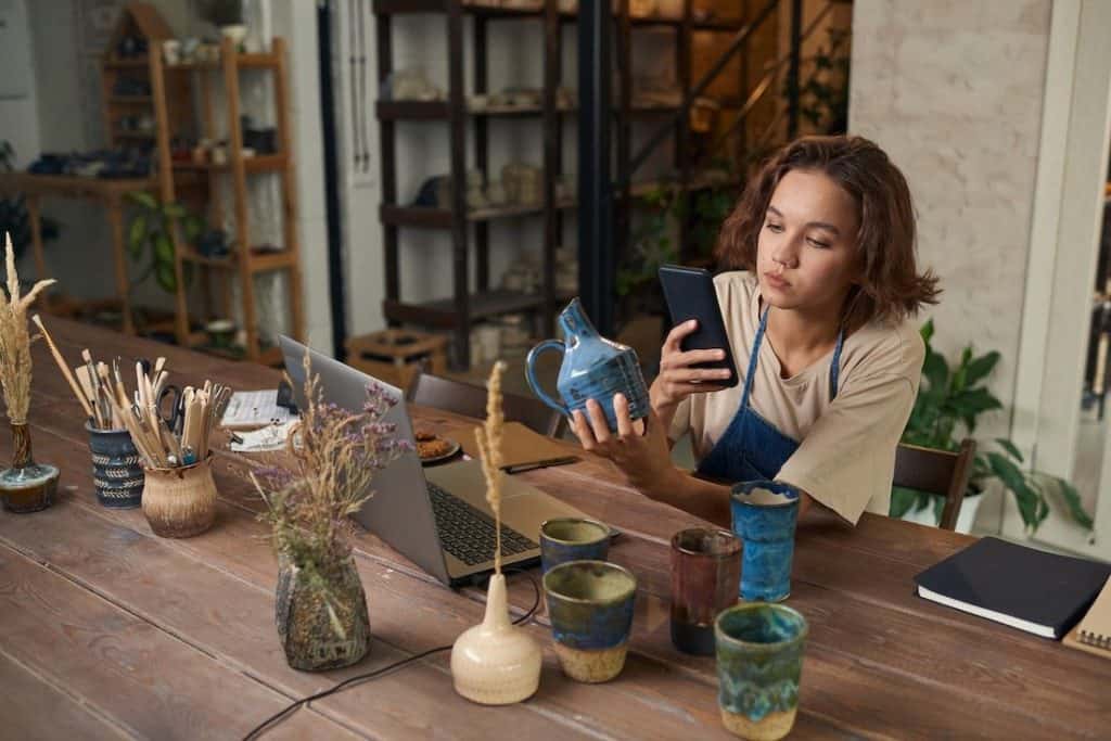Pottery maker takes photos of excess inventory